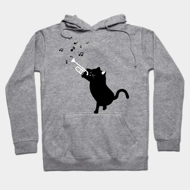 Black cat playing trumpet Hoodie by AnnArtshock